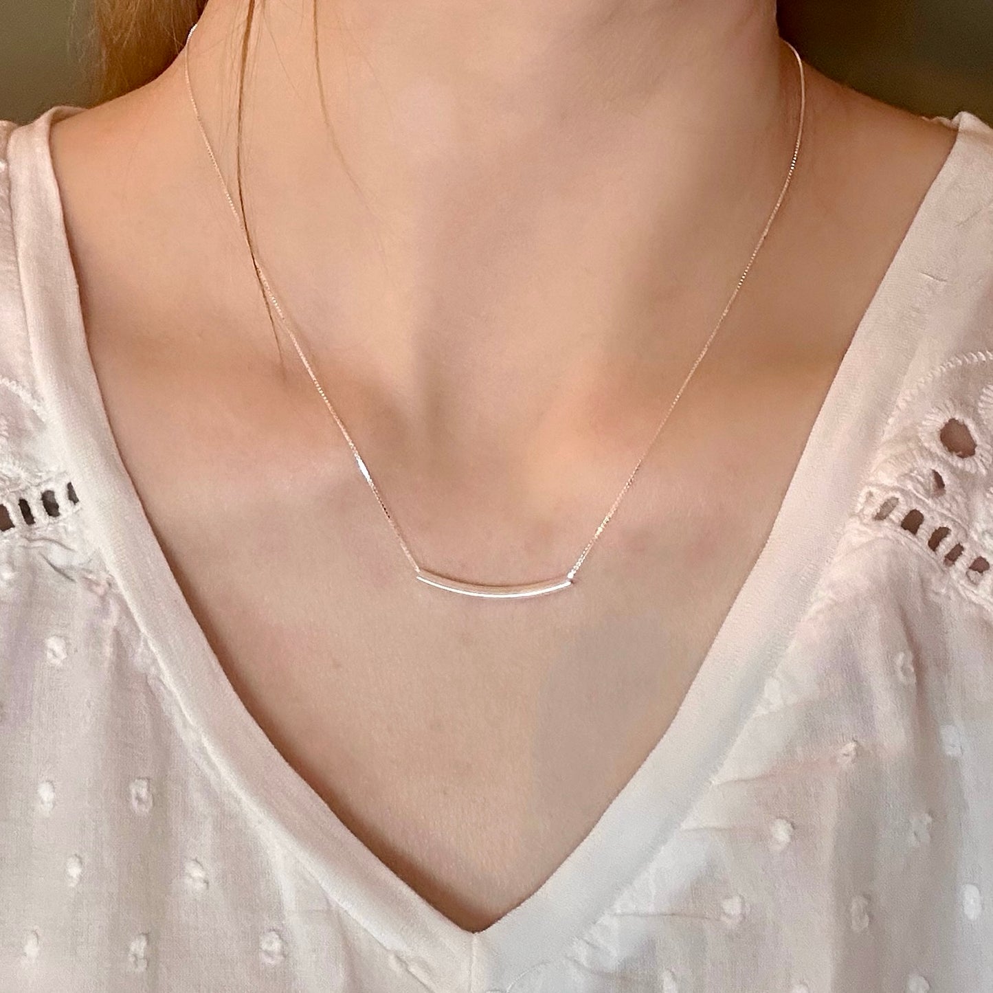 Silver Curved Bar Necklace