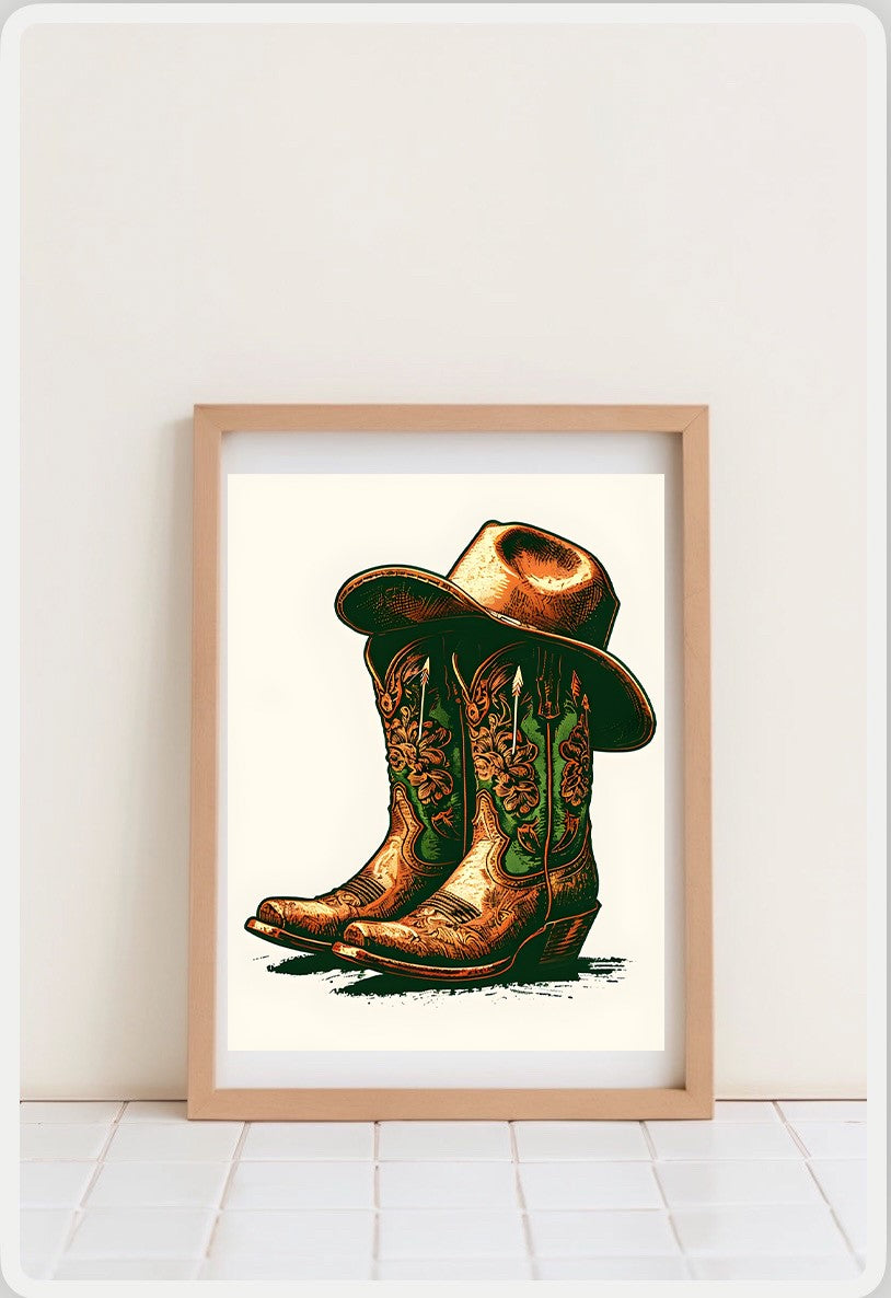 A4 Unframed Printed Card Poster Cowboy Boots