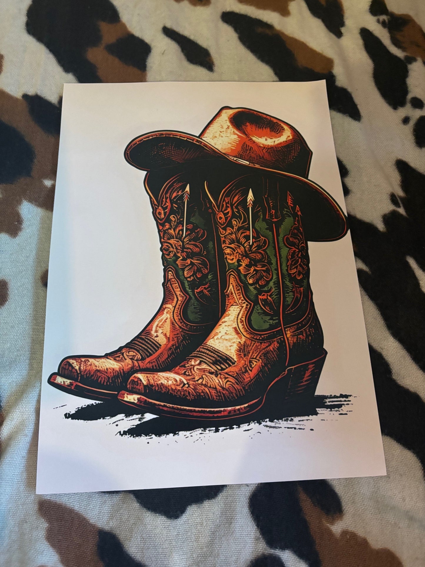 A4 Unframed Printed Card Decorative Picture Cowboy Boots