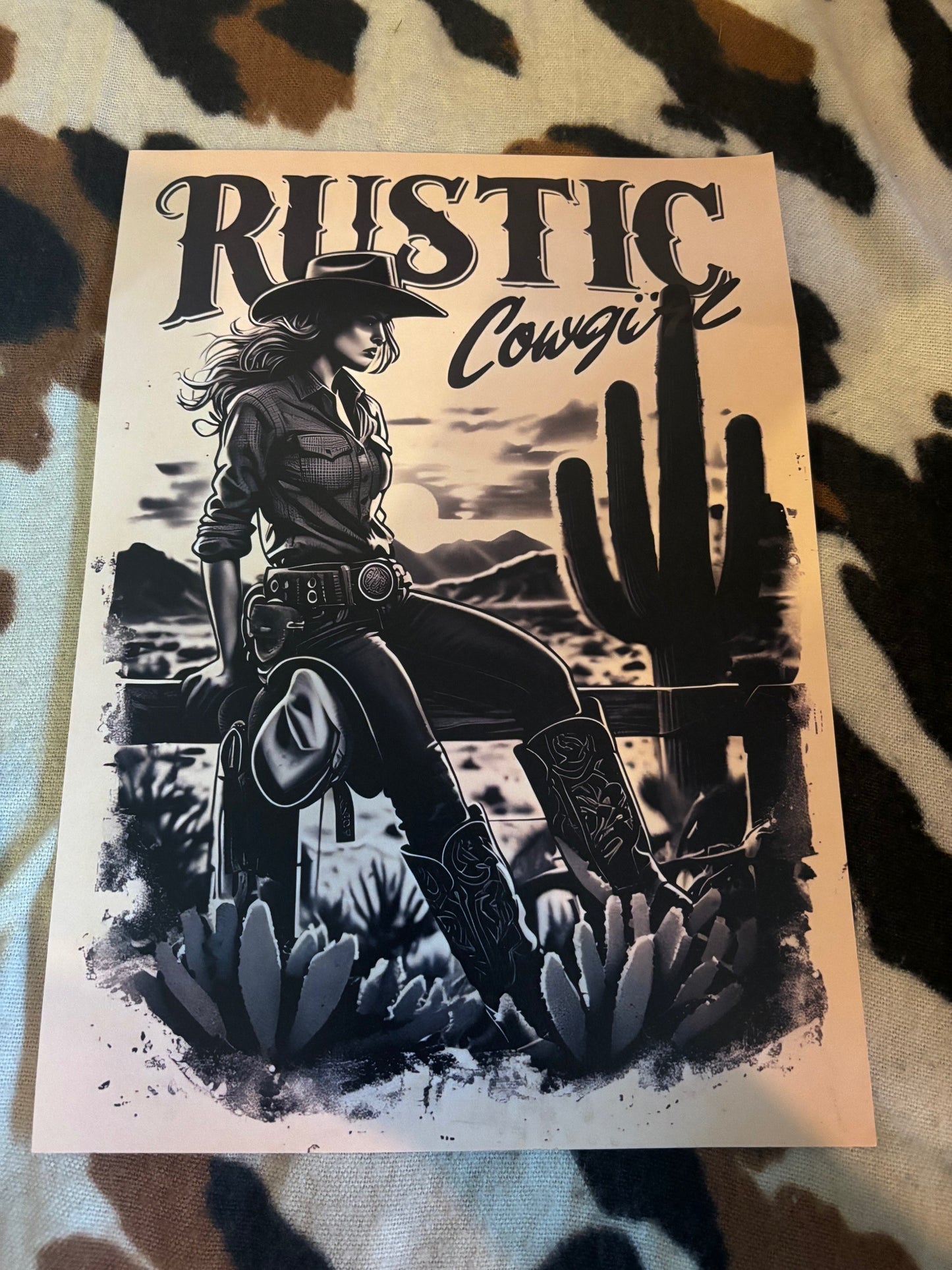 A4 Unframed Printed Card Decorative Picture Rustic Cowgirl