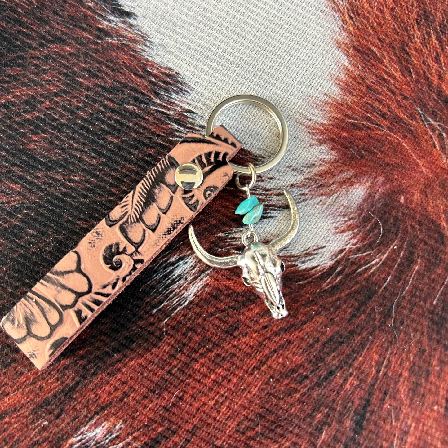 Horned Cow Skull Keyring