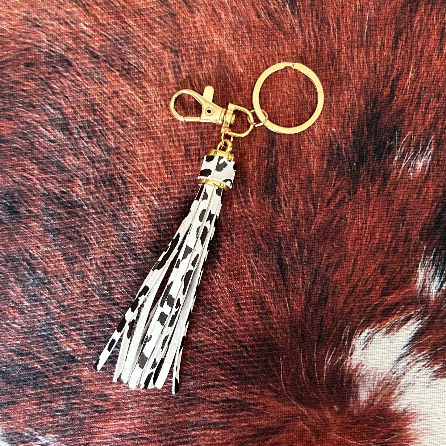 Cow Print Tassel Keyring