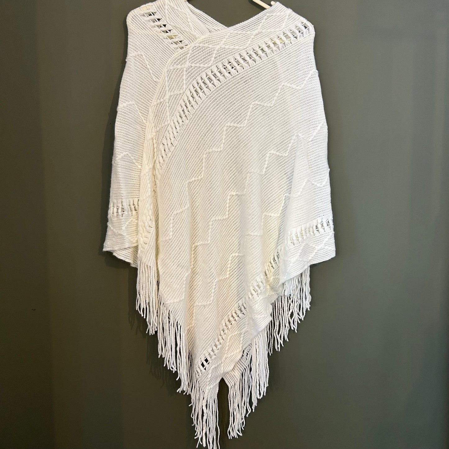 White Tassel Poncho Shawl