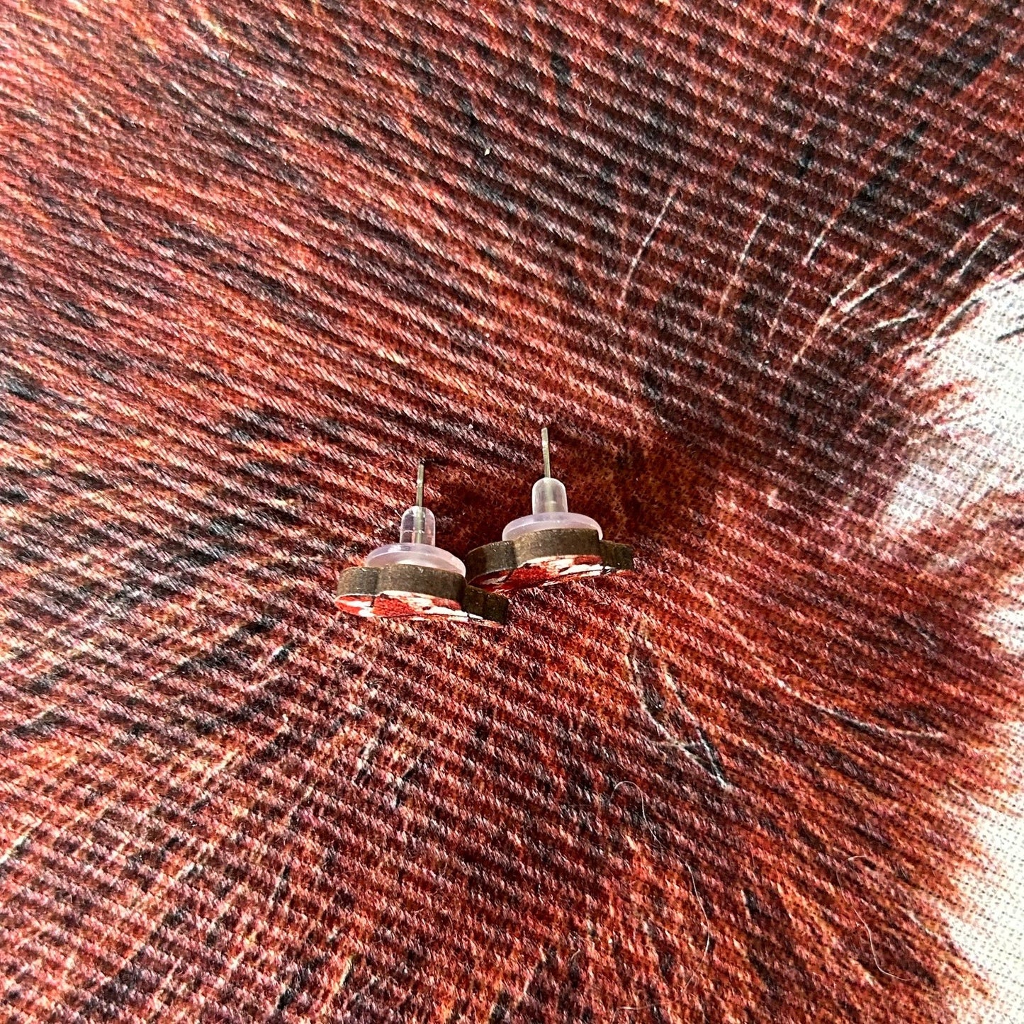 Cowboy Hat Wood Backed Earrings - Brown & White