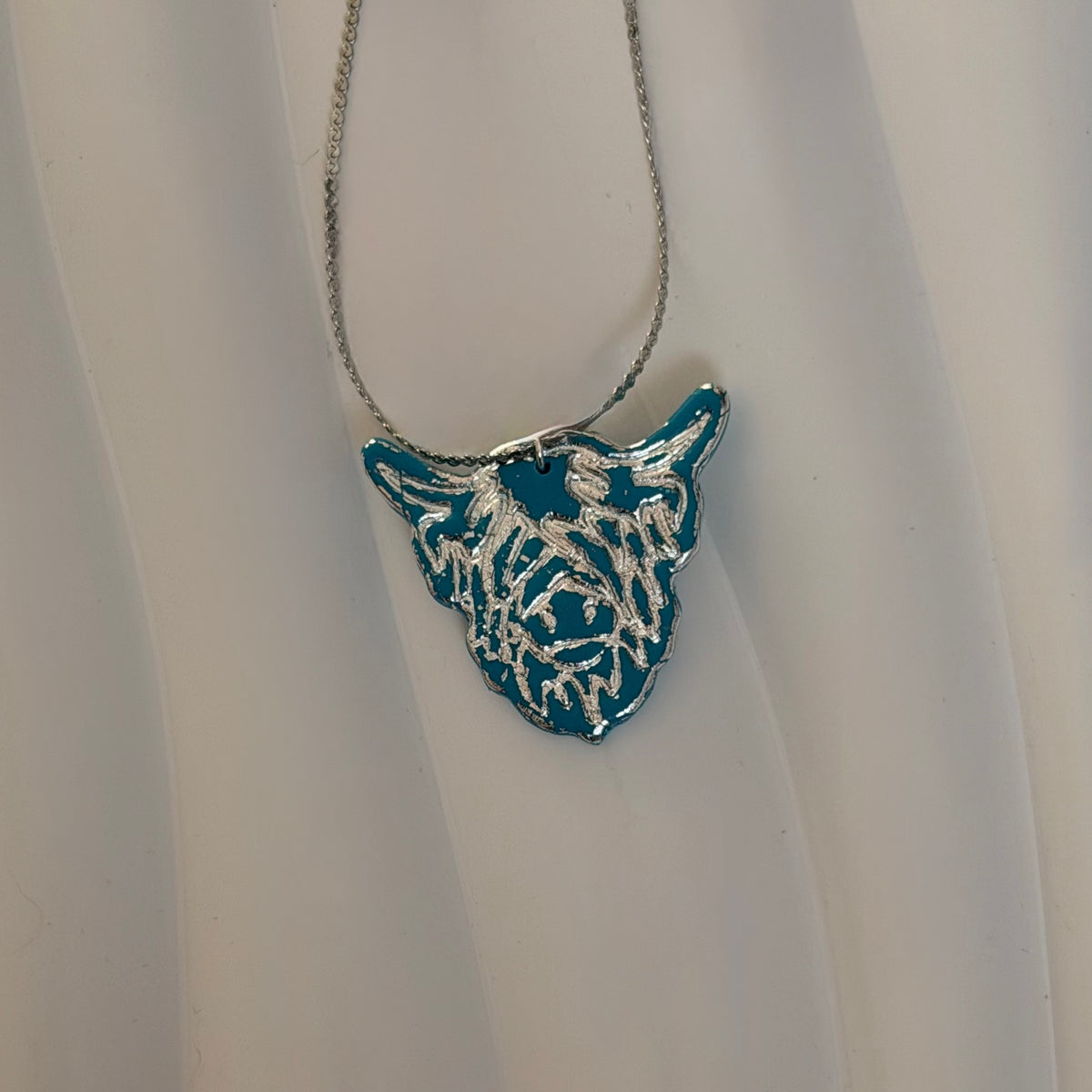 Della Stainless Steel Teal Highland Cow Handmade Necklace