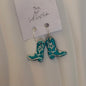 Azalia Silver Plated Hoops Teal Cowboy Boot Handmade Earrings