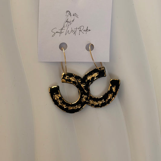 Clementine Gold Plated Hoops Black Horseshoe Handmade Earrings
