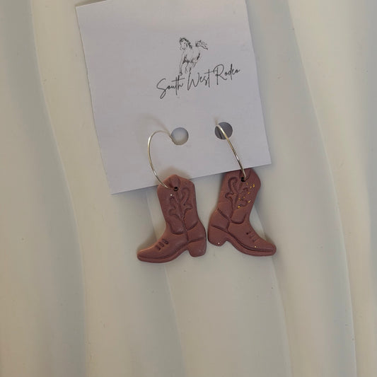 Azalia Silver Plated Hoops Pink Cowboy Boot Handmade Earrings