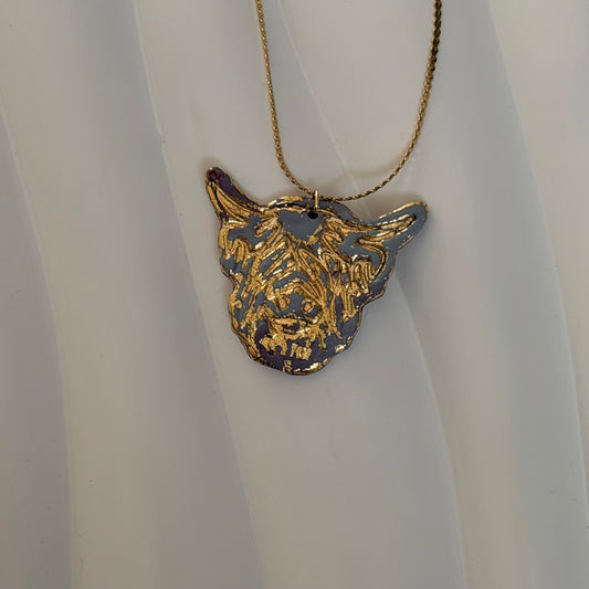 Della Stainless Steel Burgundy & Blue Highland Cow Handmade Necklace