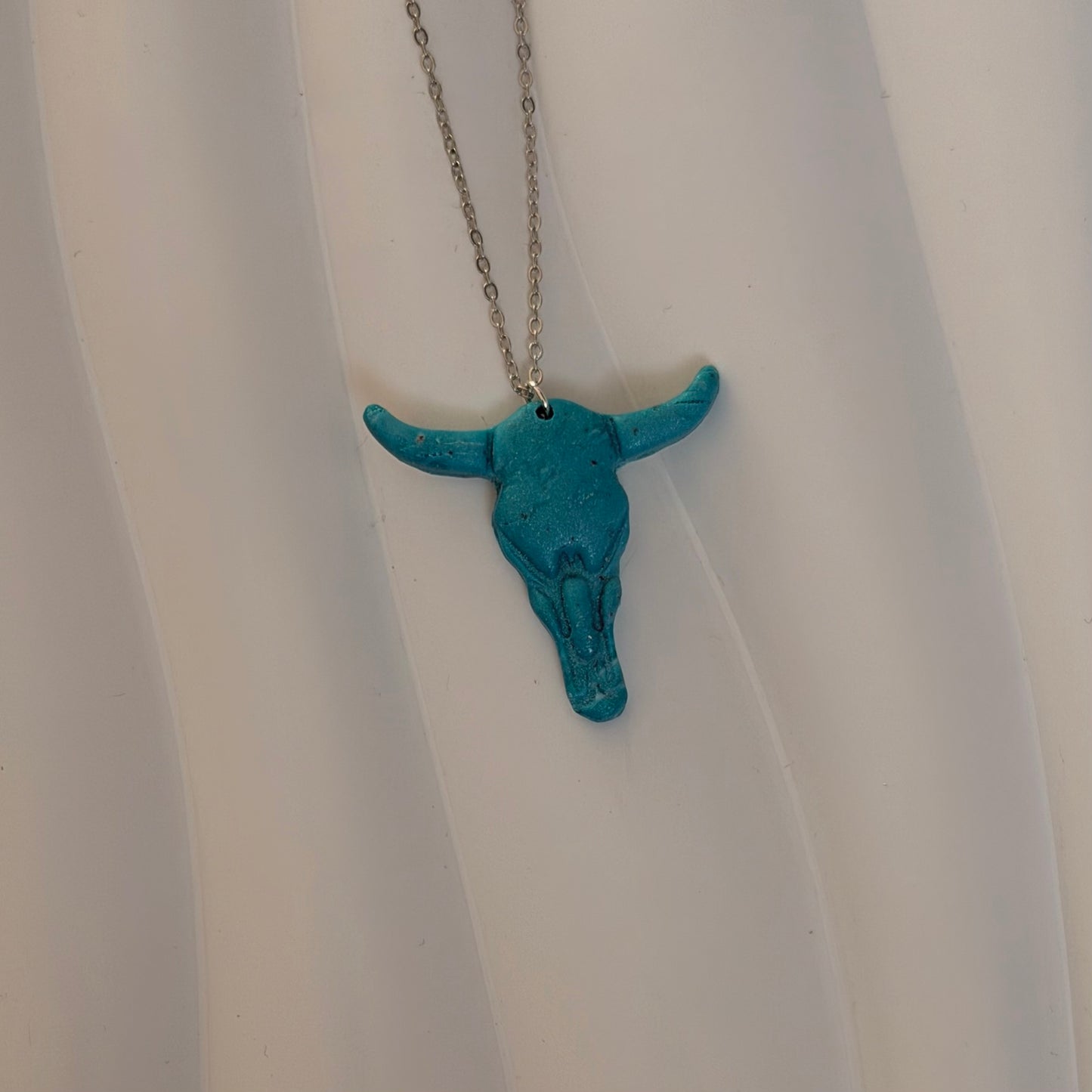 Elsie Stainless Steel Teal Cow Skull Handmade Necklace