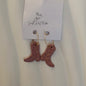 Azalia Gold Plated Hoops Pink Cowboy Boot Handmade Earrings