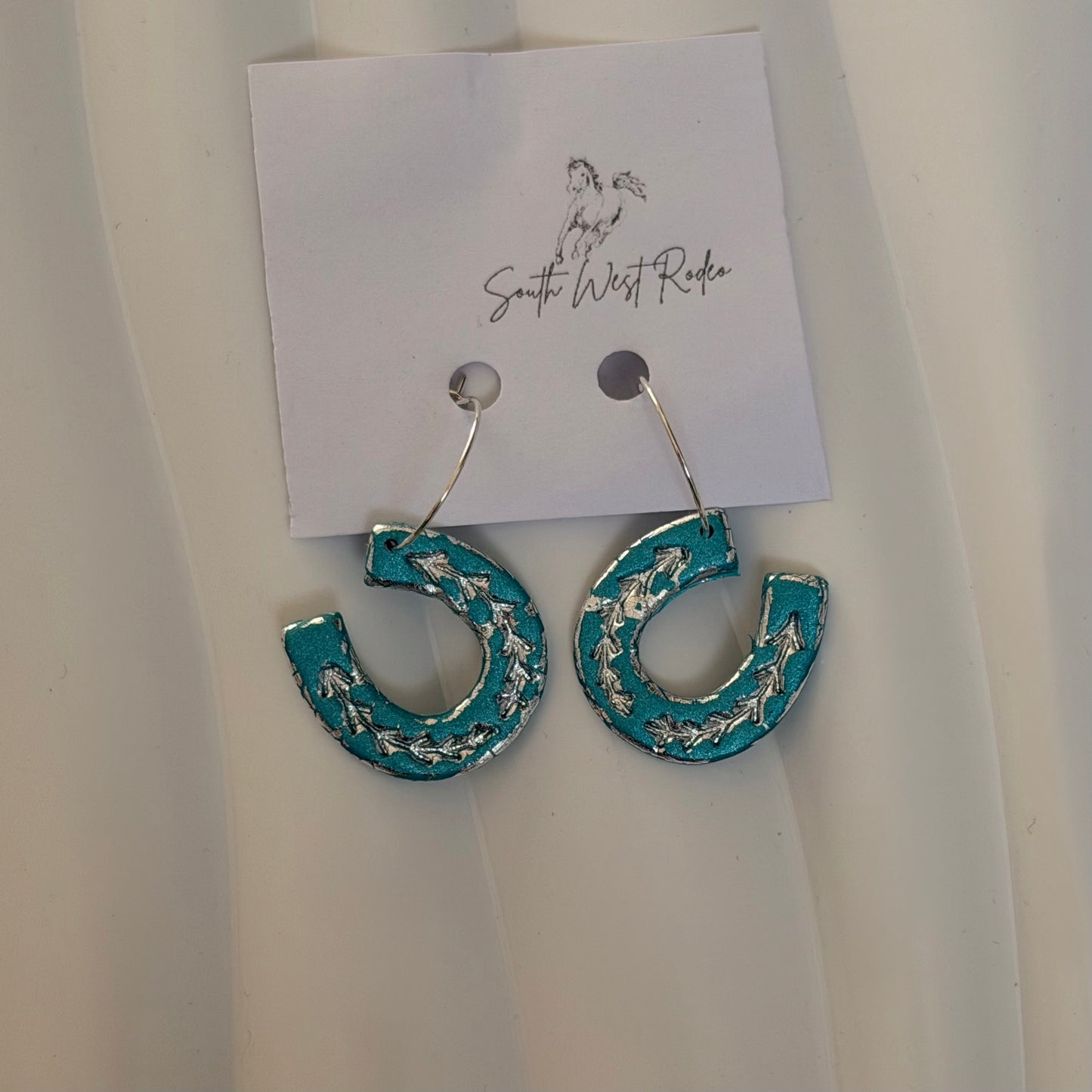 Clementine Silver Plated Hoops Teal Horseshoe Handmade Earrings