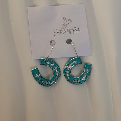 Clementine Silver Plated Hoops Teal Horseshoe Handmade Earrings