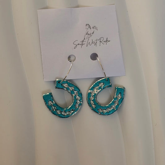 Clementine Silver Plated Hoops Teal Horseshoe Handmade Earrings
