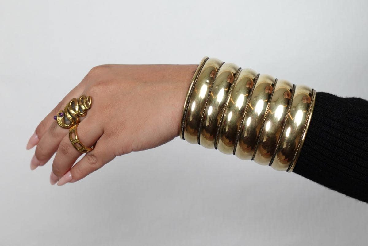 Bold Dome Brass Cuff – Vintage Wide Adjustable Statement Bangle.