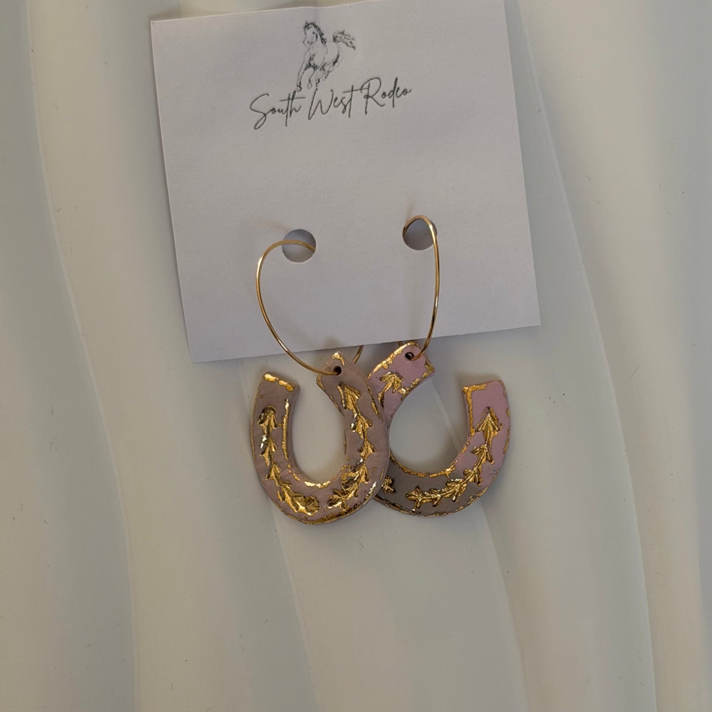Clementine Gold Plated Hoops Pink Horseshoe Handmade Earrings