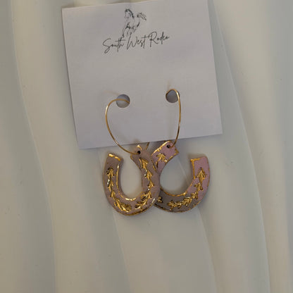 Clementine Gold Plated Hoops Pink Horseshoe Handmade Earrings
