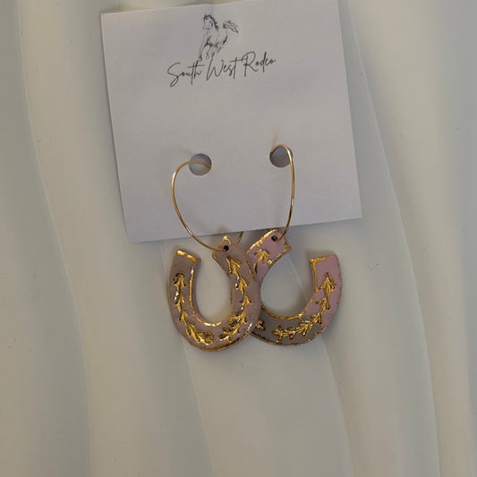 Clementine Gold Plated Hoops Pink Horseshoe Handmade Earrings