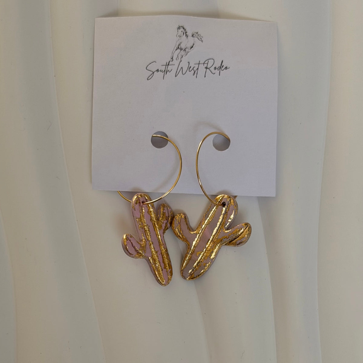 Beatrice Gold Plated Hoops Pink Cactus Handmade Earrings