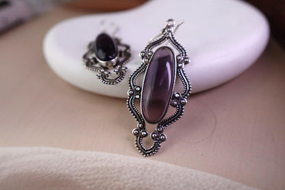 Mystic Oasis Drops - Vintage Silver Earrings with Turquoise & Labradorite Accents.