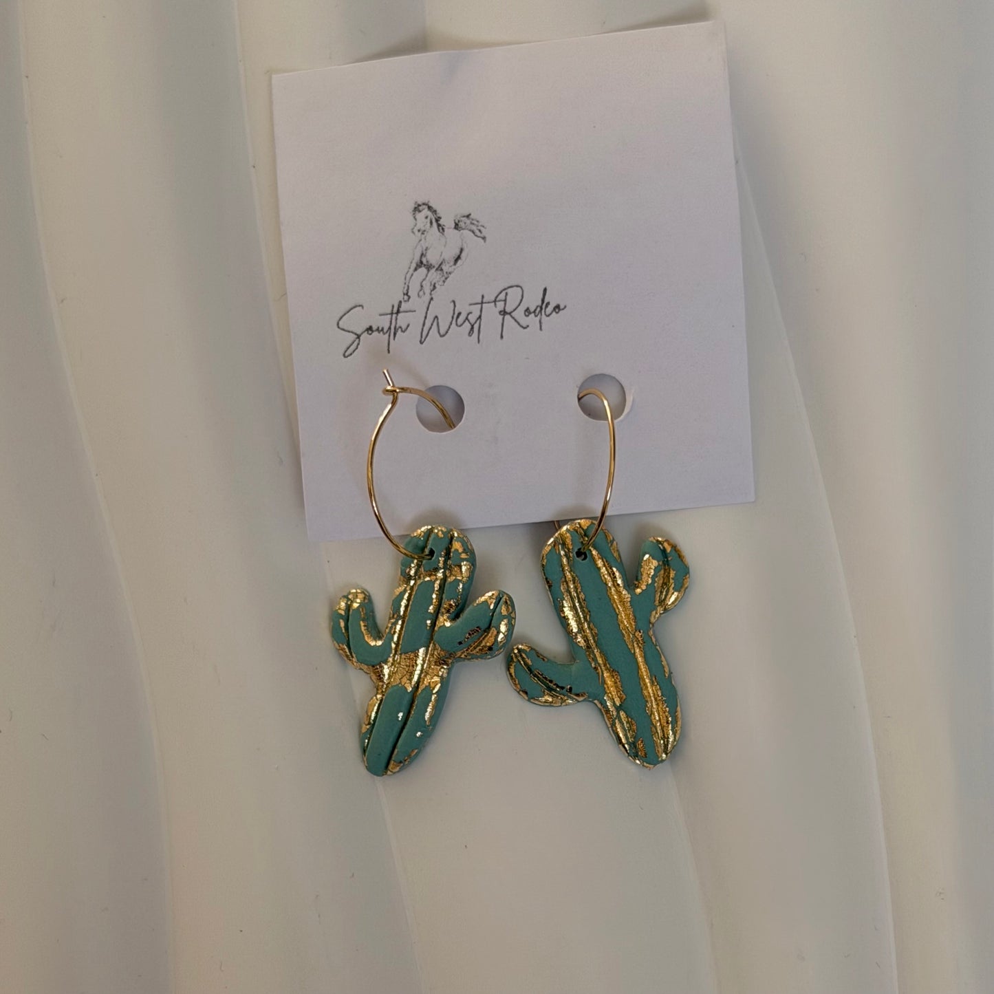 Azalia Gold Plated Hoops Ocean Blue Cowboy Boot Handmade Earrings