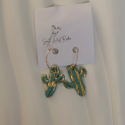 Azalia Gold Plated Hoops Ocean Blue Cowboy Boot Handmade Earrings