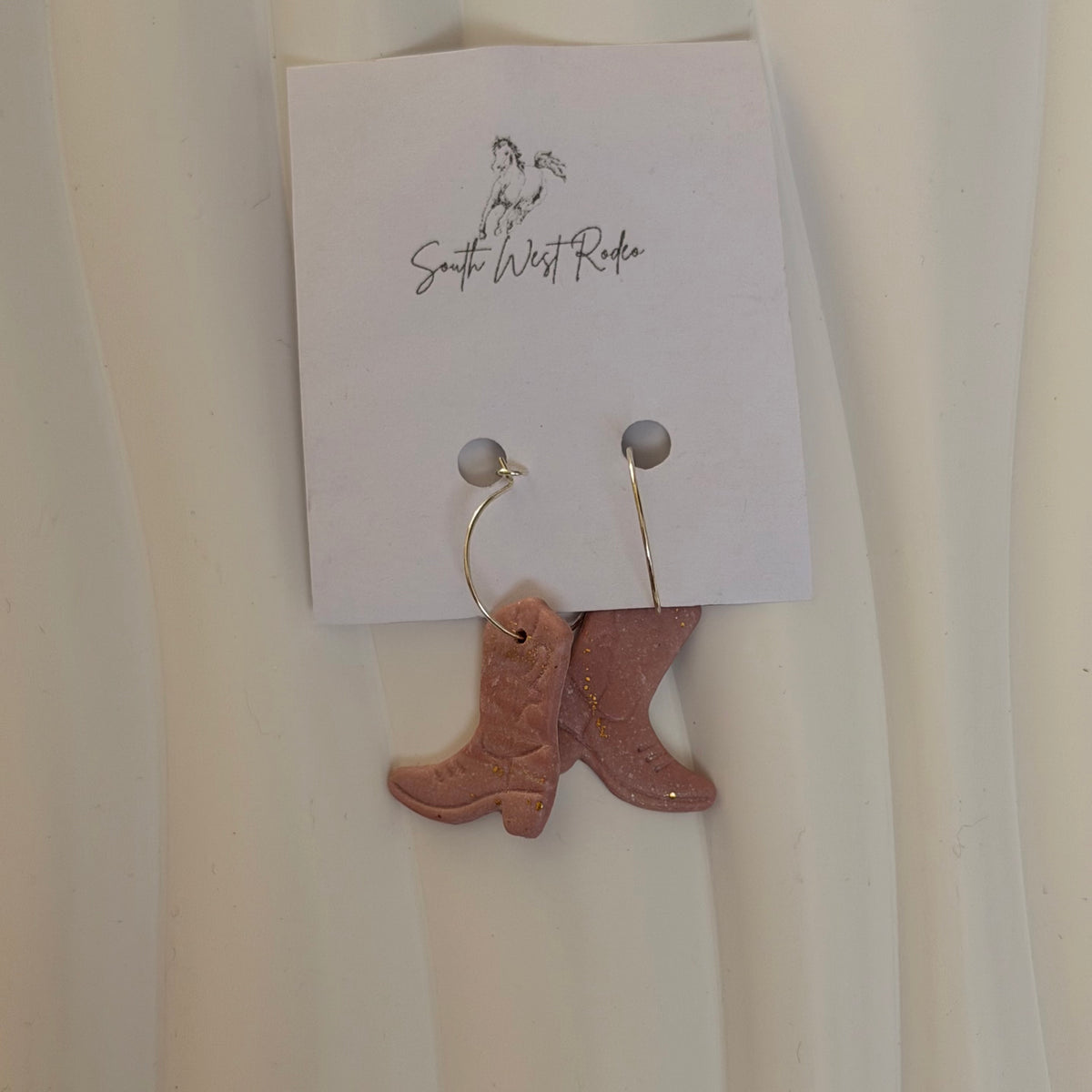 Azalia Silver Plated Hoops Pink Cowboy Boot Handmade Earrings