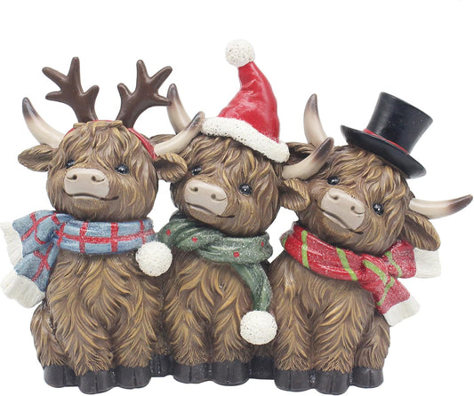 Highland Cow Set 3 Figurines & Ornaments For Home & Office | Decorative Home Accessories Statues For Indoor & Outdoor | Lovely Gifts for Women & Men