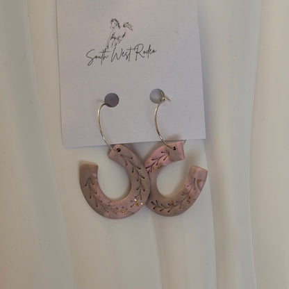Clementine Silver Plated Hoops Marbled Pink Horseshoe Handmade Earrings