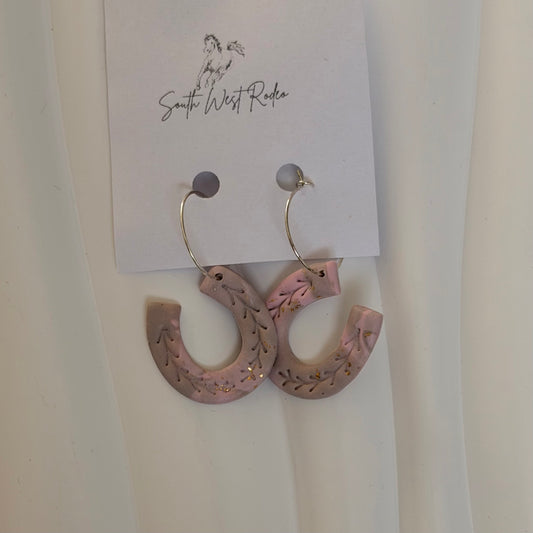 Clementine Silver Plated Hoops Marbled Pink Horseshoe Handmade Earrings
