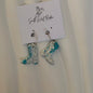 Azalia Silver Plated Hoops Marbled Teal Cowboy Boot Handmade Earrings