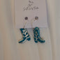 Azalia Silver Plated Hoops Teal Cowboy Boot Handmade Earrings