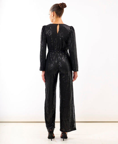 Black Sequin Jersey Jumpsuit