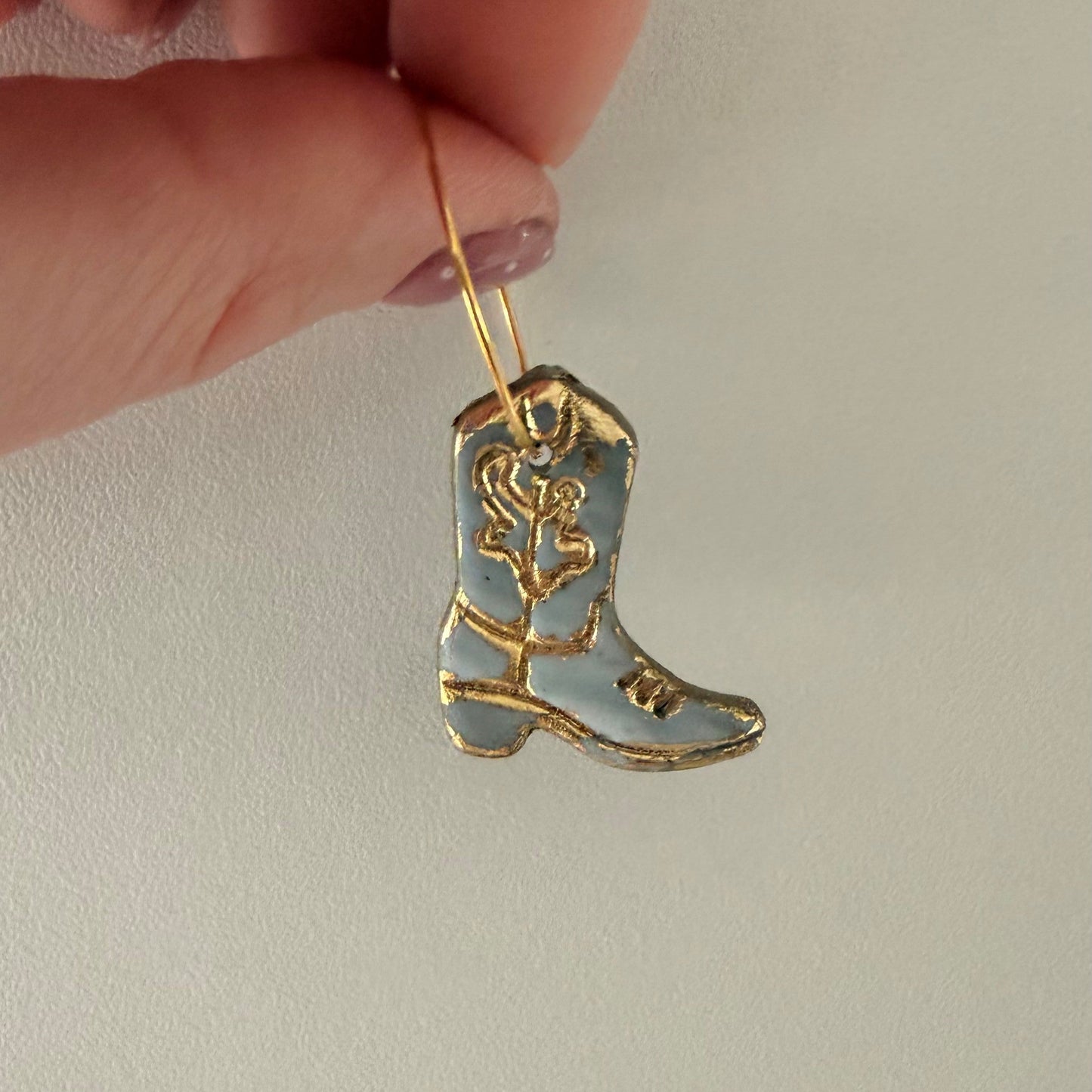 18K Gold Plated Hoop Blue & Gold Cowboy Boot Handmade Earrings