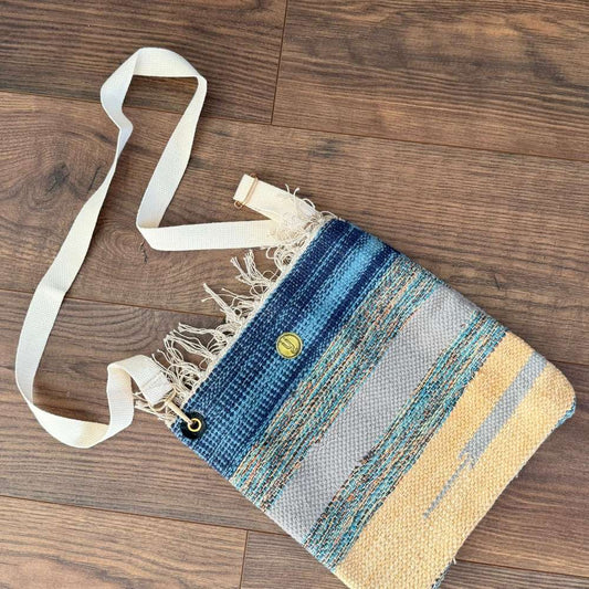 J L Maud Handmade Blue & Sand Shoulder Bag
