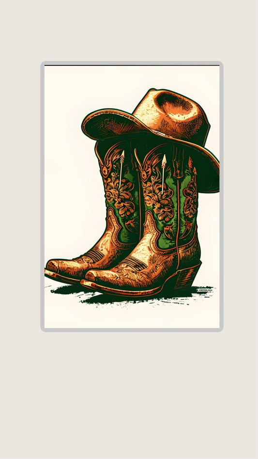 A4 Unframed Printed Card Decorative Picture Cowboy Boots
