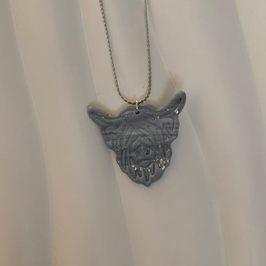 Della Stainless Steel Blue Highland Cow Handmade Necklace