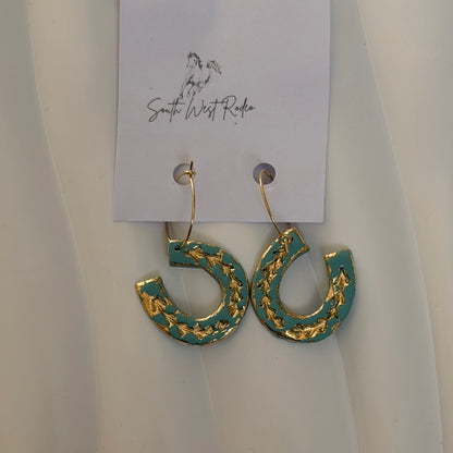 Clementine Gold Plated Hoops Ocean Blue Horseshoe Handmade Earrings