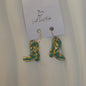 Azalia Gold Plated Hoops Ocean Blue Cowboy Boot Handmade Earrings