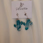 Beatrice Silver Plated Hoops Teal, White & Silver Fleck Cactus Handmade Earrings
