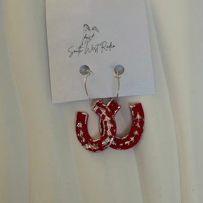 Clementine Silver Plated Hoops Red Horseshoe Handmade Earrings