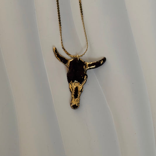 Elsie Stainless Steel Brown Cow Skull Handmade Necklace