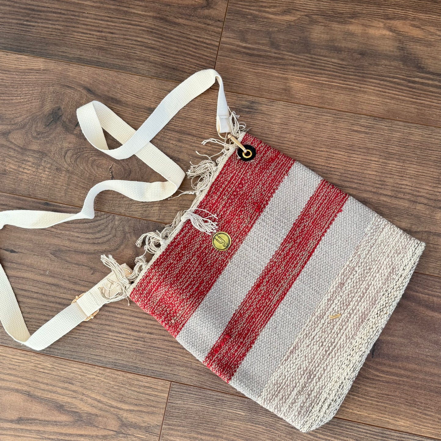 J L Maud Handmade Red & Grey Shoulder Bag