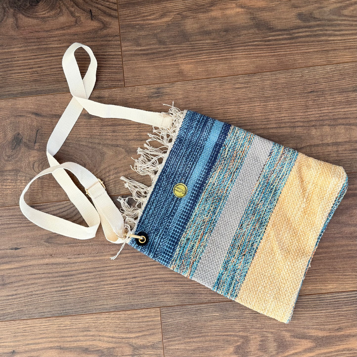 J L Maud Handmade Blue & Sand Shoulder Bag
