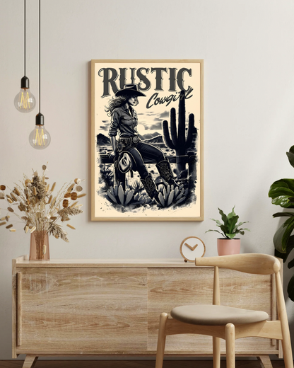 A4 Unframed Printed Card Decorative Picture Rustic Cowgirl