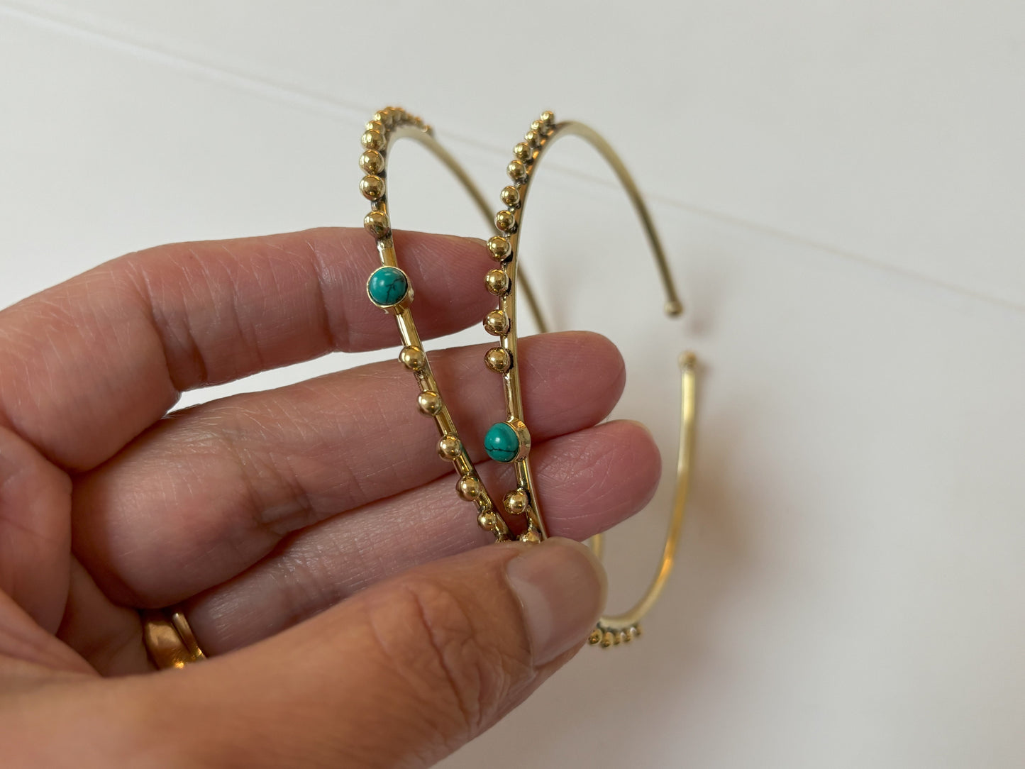 Turquoise/Moonstone Beaded Brass Bangles.