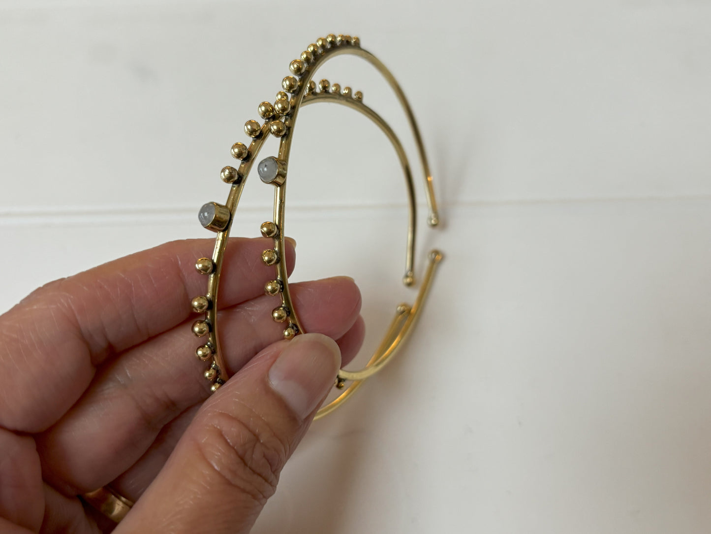 Turquoise/Moonstone Beaded Brass Bangles.