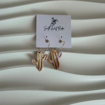 18K Gold Plated Hoops Pink Cactus Handmade Earrings