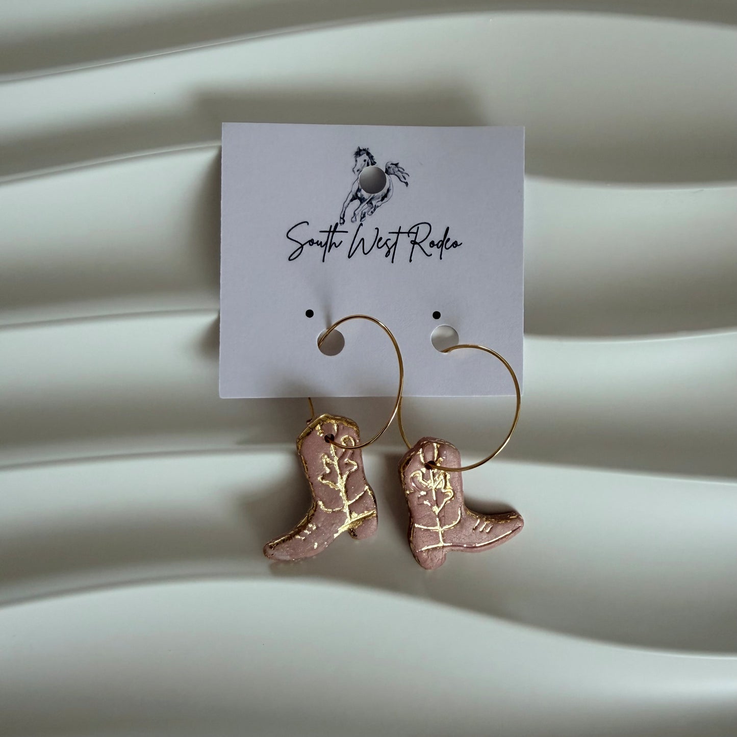 18K Gold Plated Hoops Pink Cowboy Boot Handmade Earrings