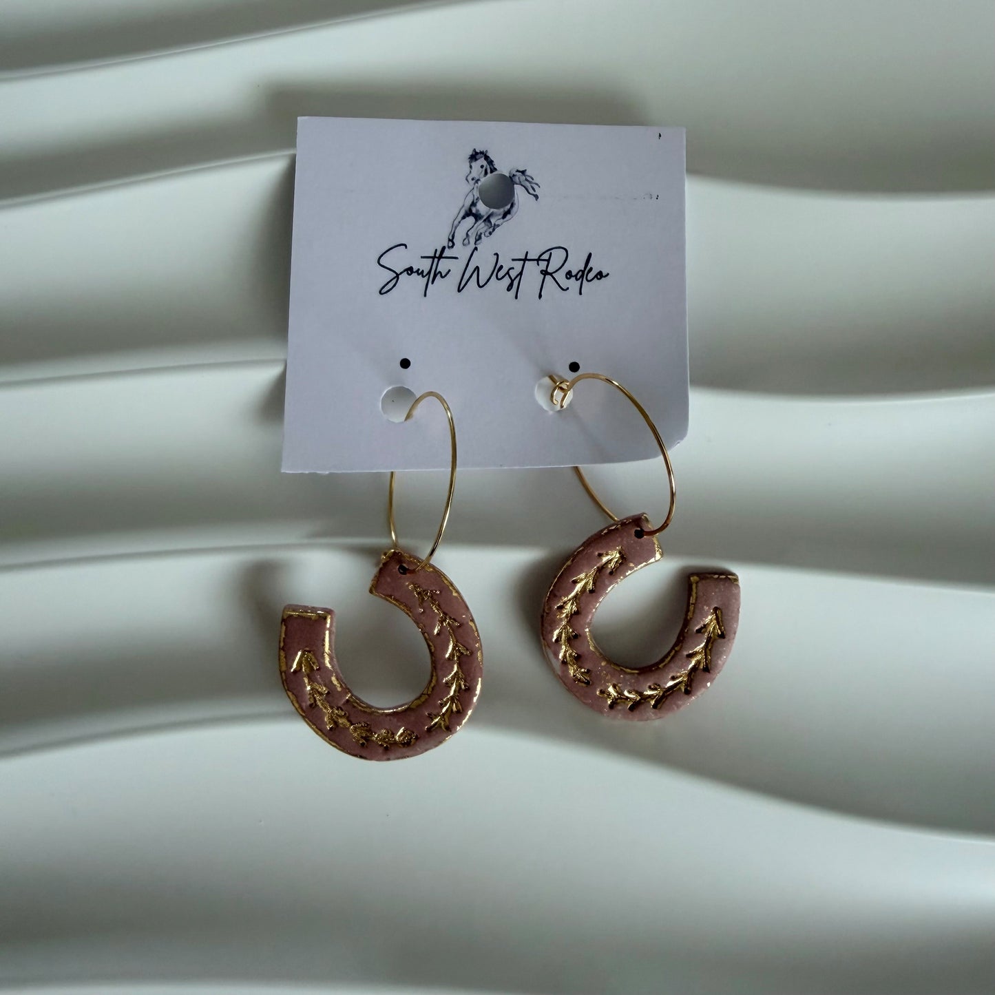 18K Gold Plated Hoops Pink Horseshoe Handmade Earrings